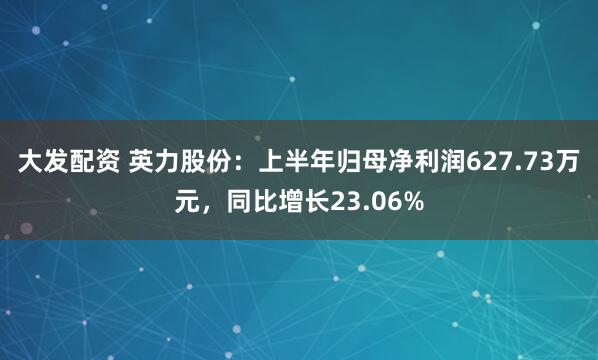 大发配资 英力股份：上半年归母净利润627.73万元，同比增长23.06%